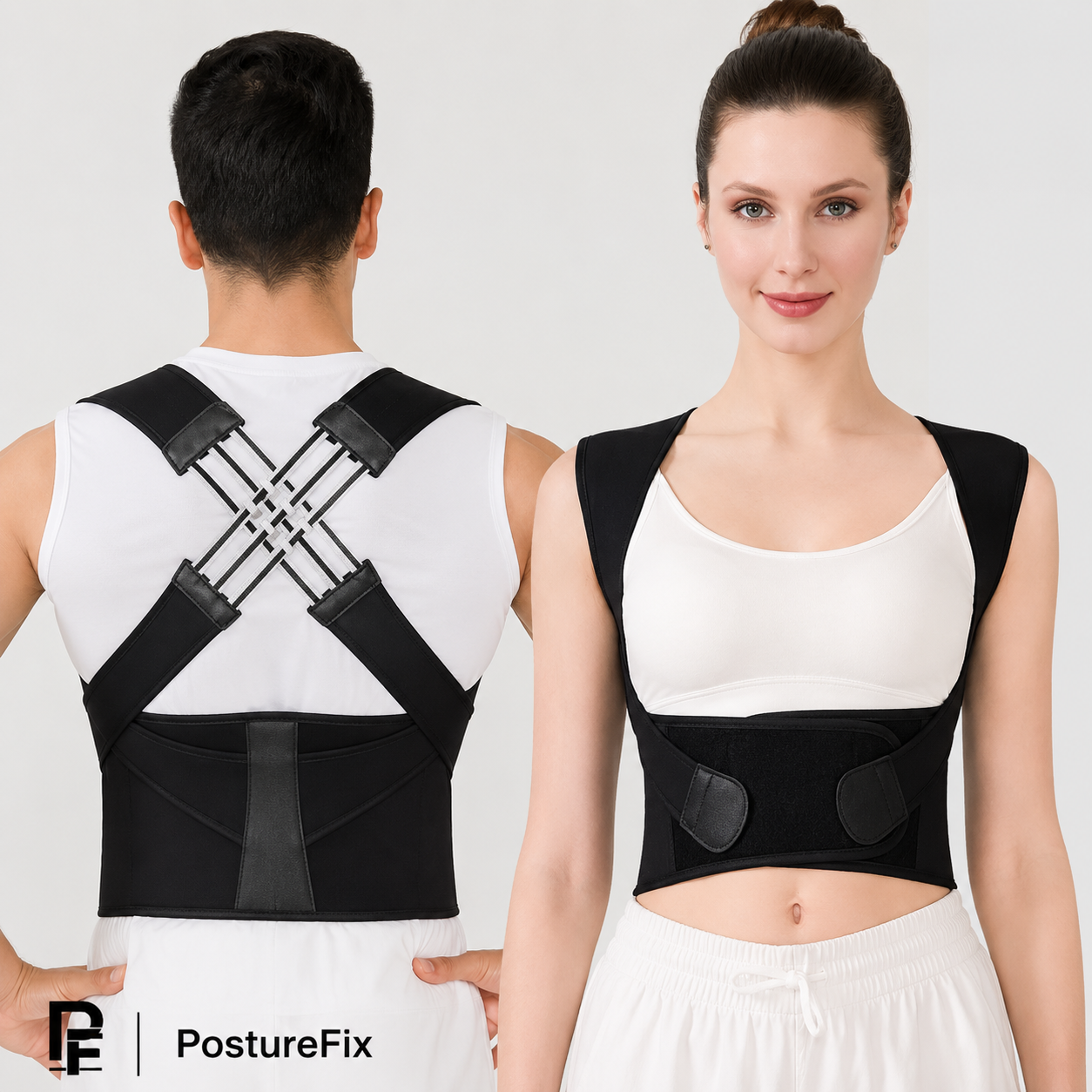 Corrector postural PostureFix visto de frente y de espalda